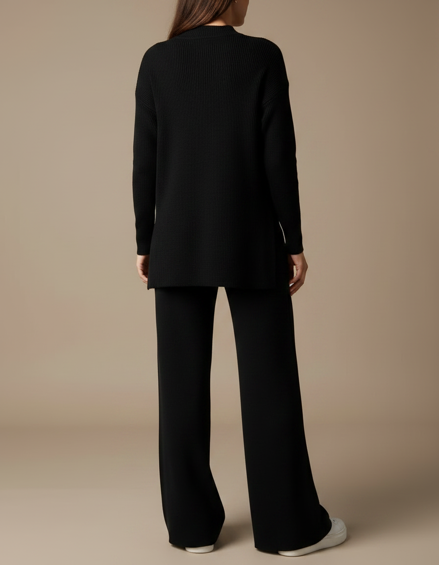 Pantalon Noir Ample Maille Confortable Femme - vue 2