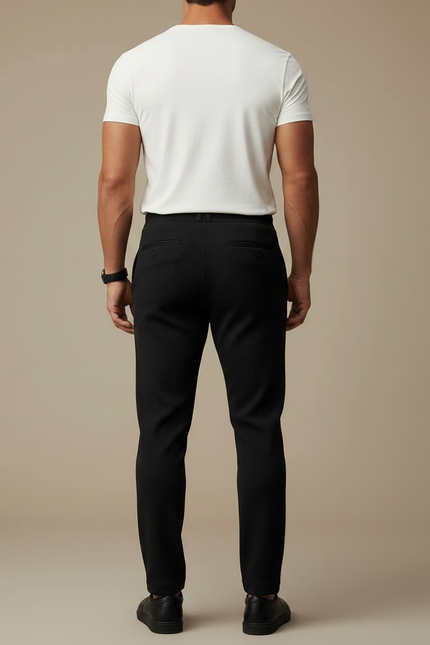 Pantalon Noir Rayé Ajusté Décontracté Cordon - Cordé - vue 2