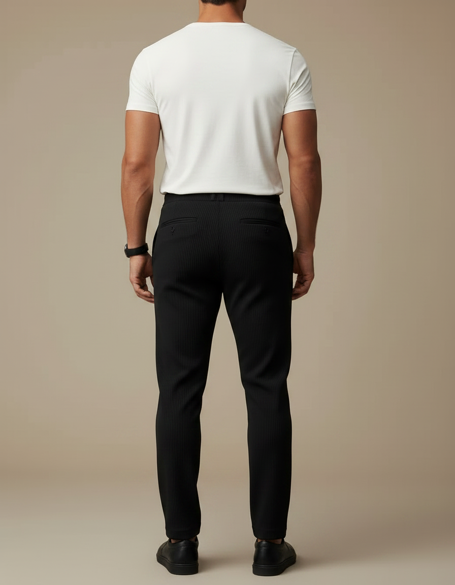 Pantalon Noir Rayé Ajusté Décontracté Cordon - Cordé - vue 2