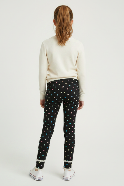 Pantalon Noir Polka Dots Imprimé Coloré Fille - Maille - vue 2