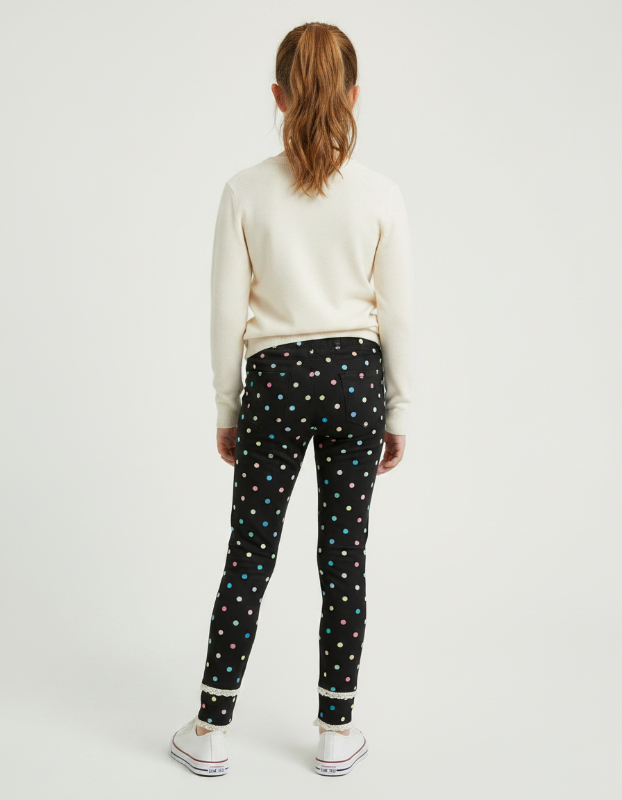 Pantalon Noir Polka Dots Imprimé Coloré Fille - Maille - vue 2