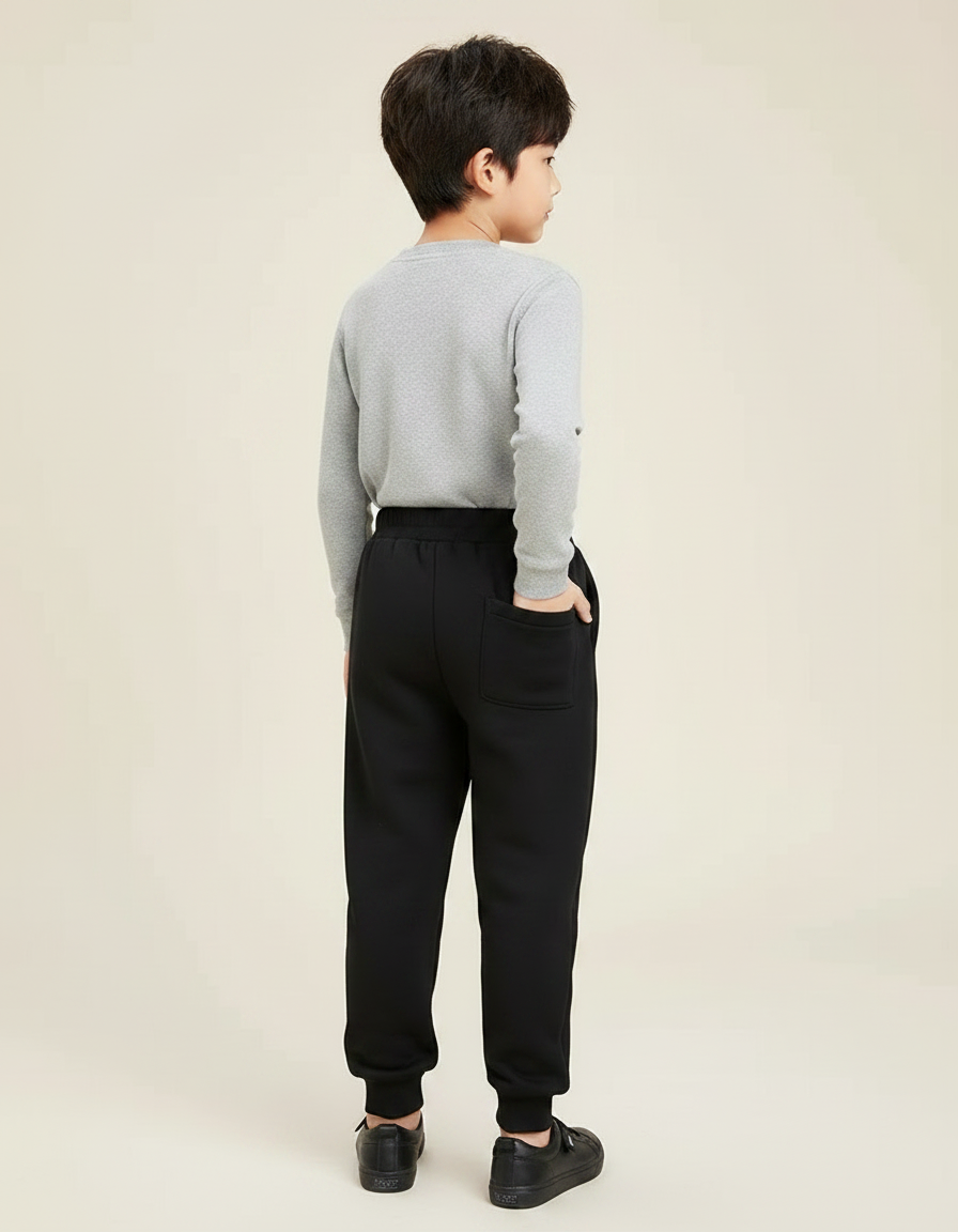 Pantalon Noir Molletonné Confortable Enfant Décontracté Sport - vue 2