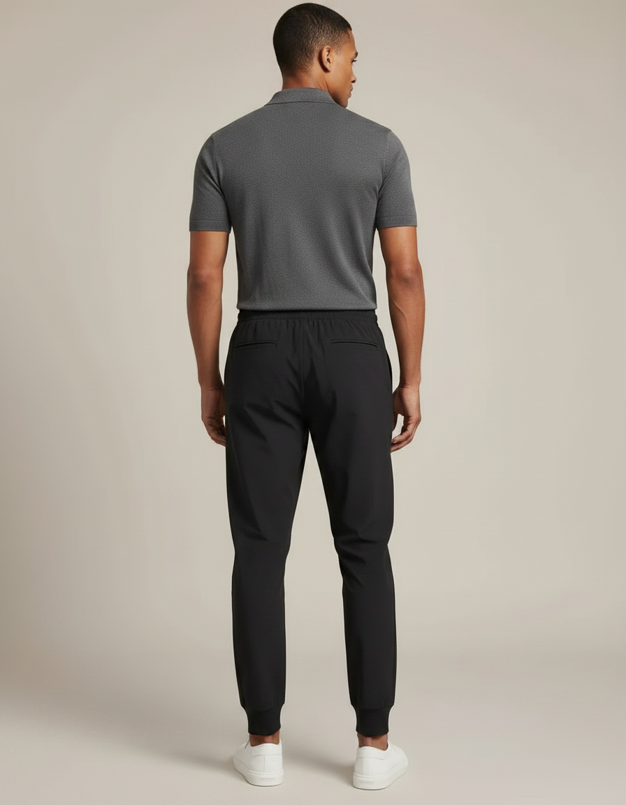 Pantalon Noir Jogger Sport Cordon Élastique Homme - Polyester - vue 2