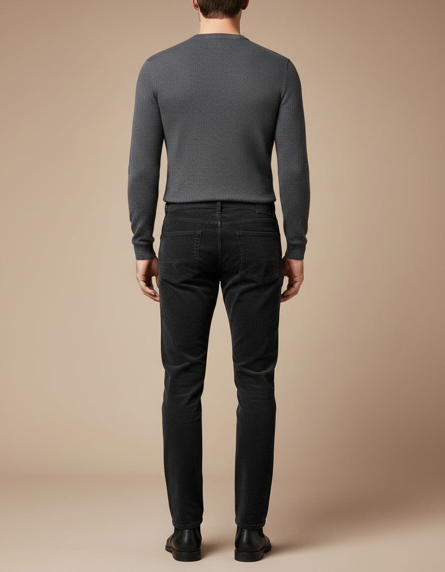 Pantalon Noir Côtelé Homme Slim Stretch Hiver - Cordé - vue 2