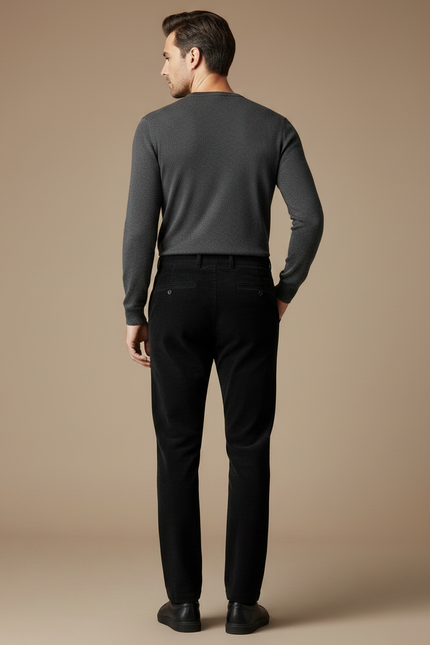 Pantalon Noir Côtelé Droit Homme Élégant - Cordé - vue 2