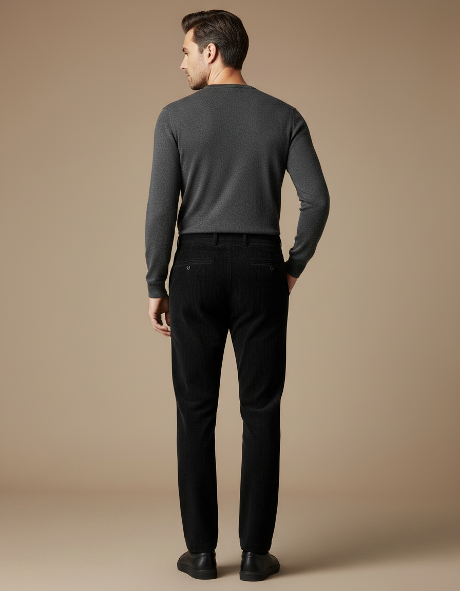 Pantalon Noir Côtelé Droit Homme Élégant - Cordé - vue 2
