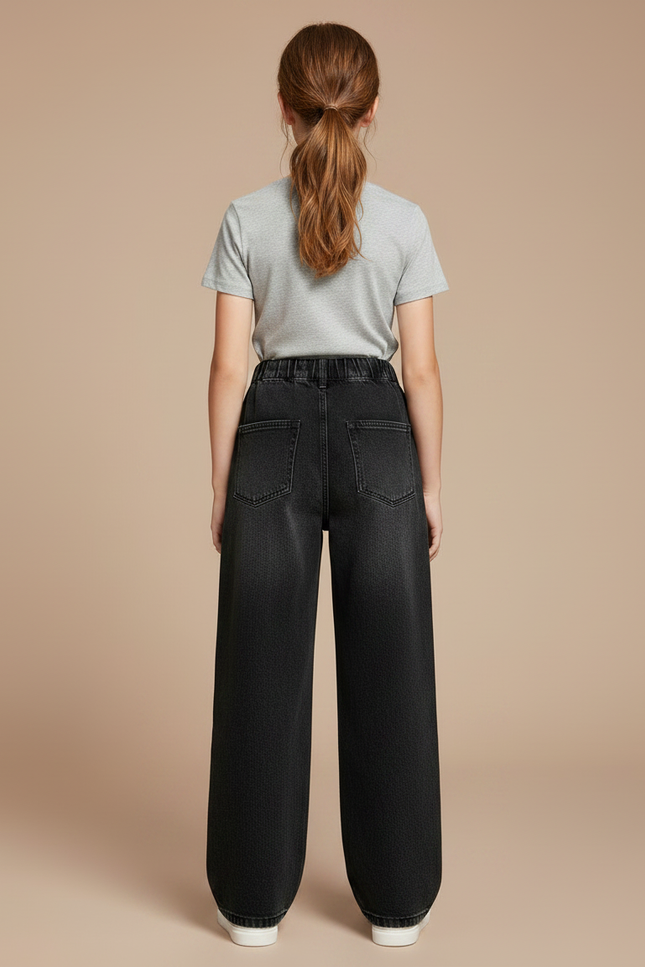 Pantalon Noir Large Denim Fille Décontracté - Jean - vue 2