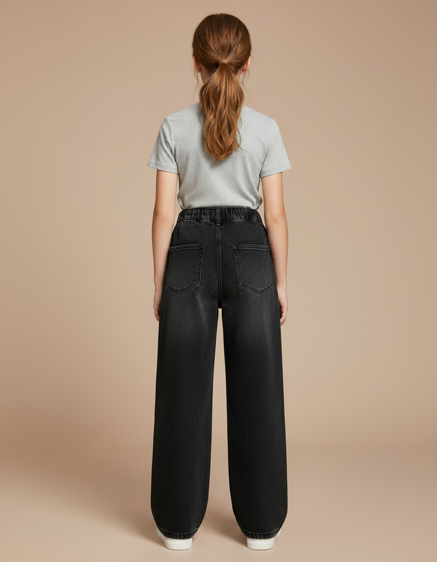 Pantalon Noir Large Denim Fille Décontracté - Jean - vue 2