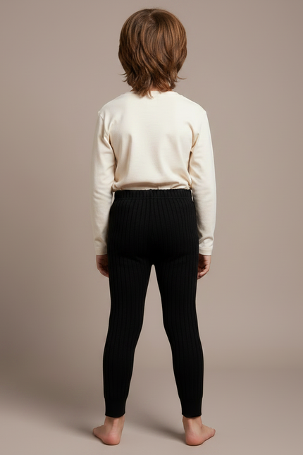Pantalon Noir Côtelé Tricoté Confortable Enfant - Maille - vue 2