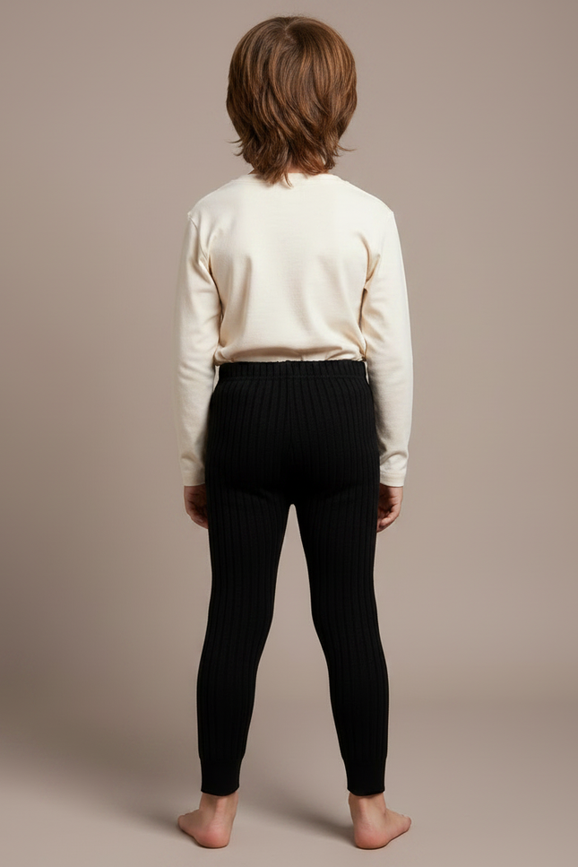 Pantalon Noir Côtelé Tricoté Confortable Enfant - Maille - vue 2