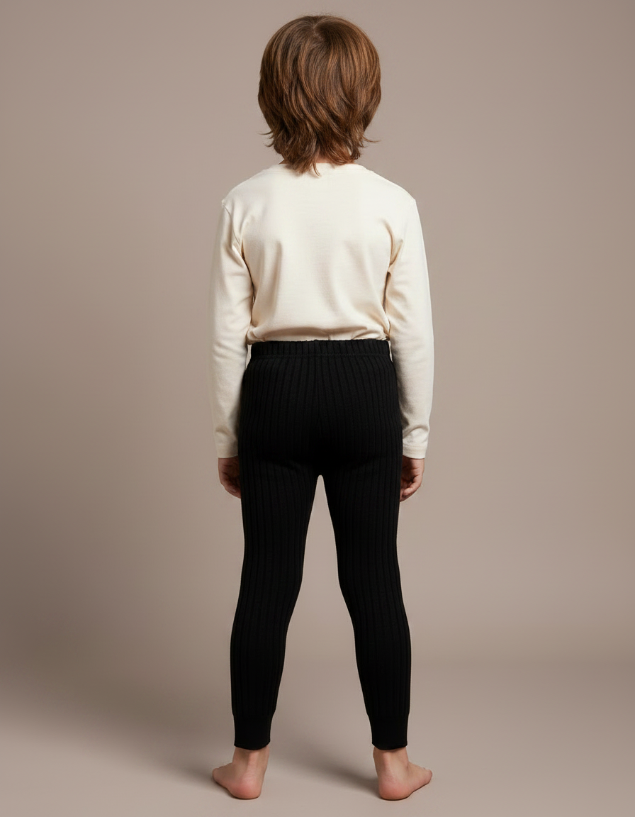 Pantalon Noir Côtelé Tricoté Confortable Enfant - Maille - vue 2