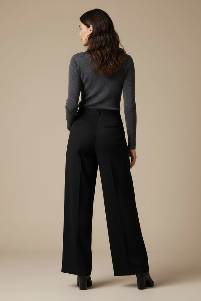 Pantalon Noir Ample Brodé Motifs Blancs Femme - Gabardine - vue 2