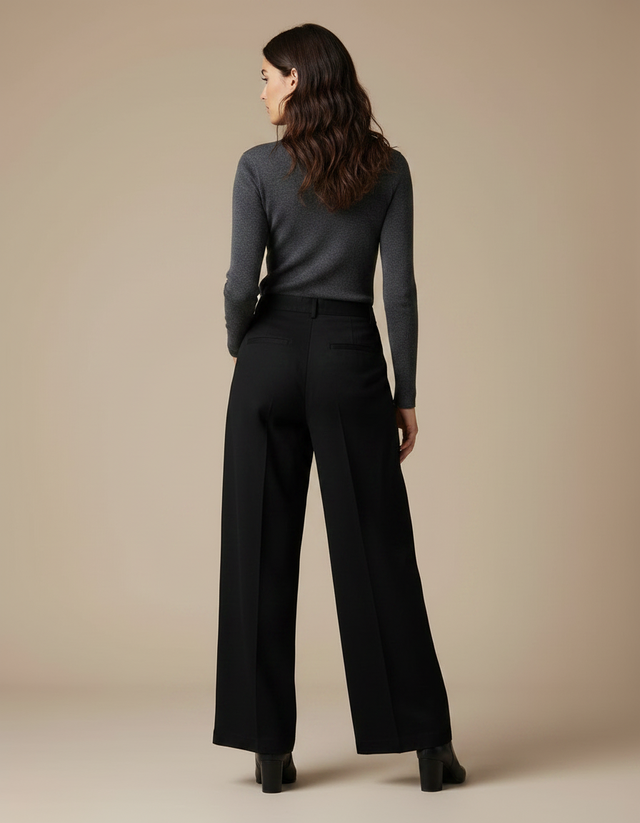 Pantalon Noir Ample Brodé Motifs Blancs Femme - Gabardine - vue 2