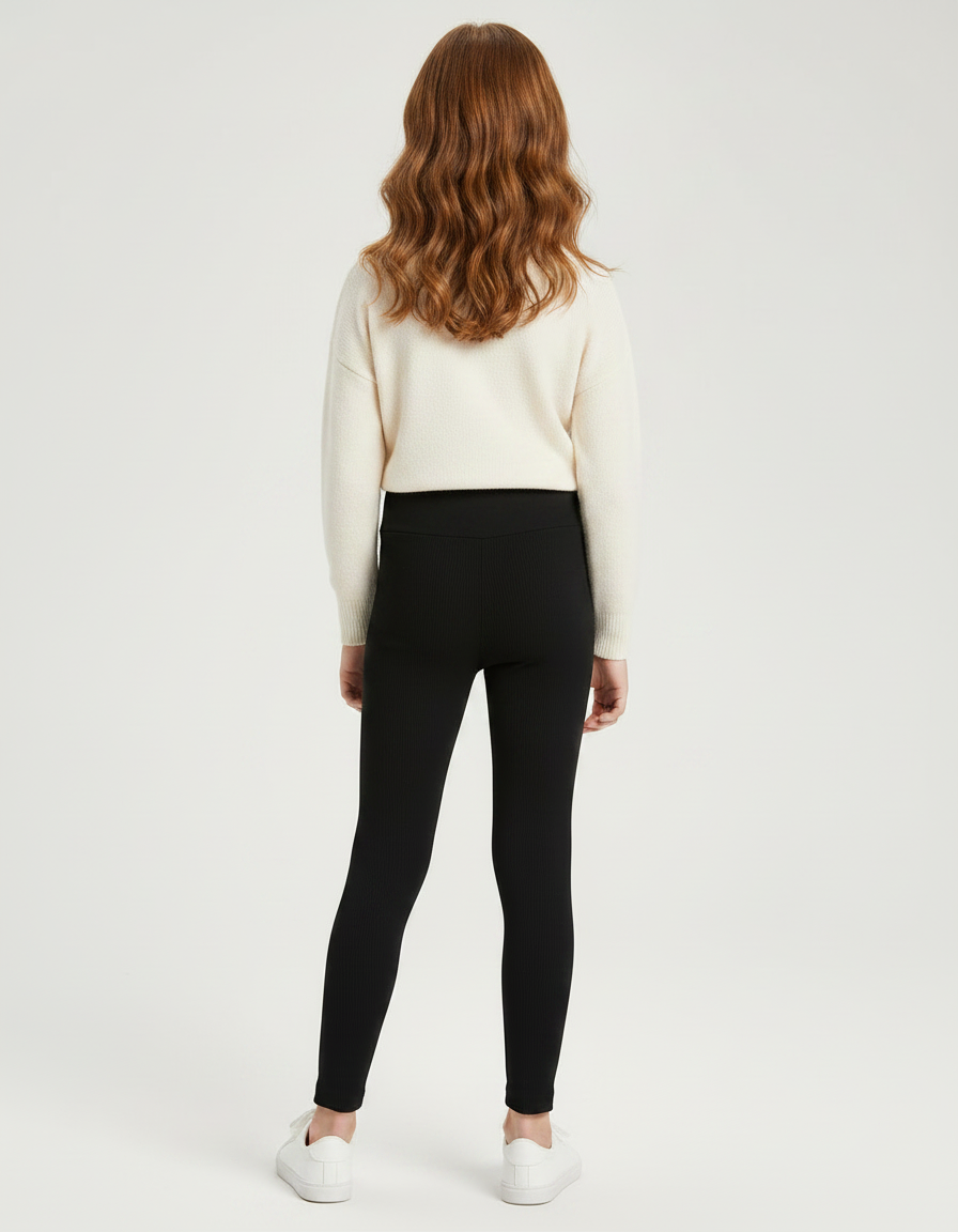 Pantalon Noir Côtelé Ajusté Confortable Fille - Maille - vue 2