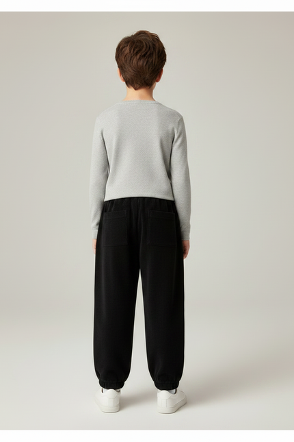 Pantalon Noir Côtelé Ample Décontracté Enfant Sport - Cordé - vue 2