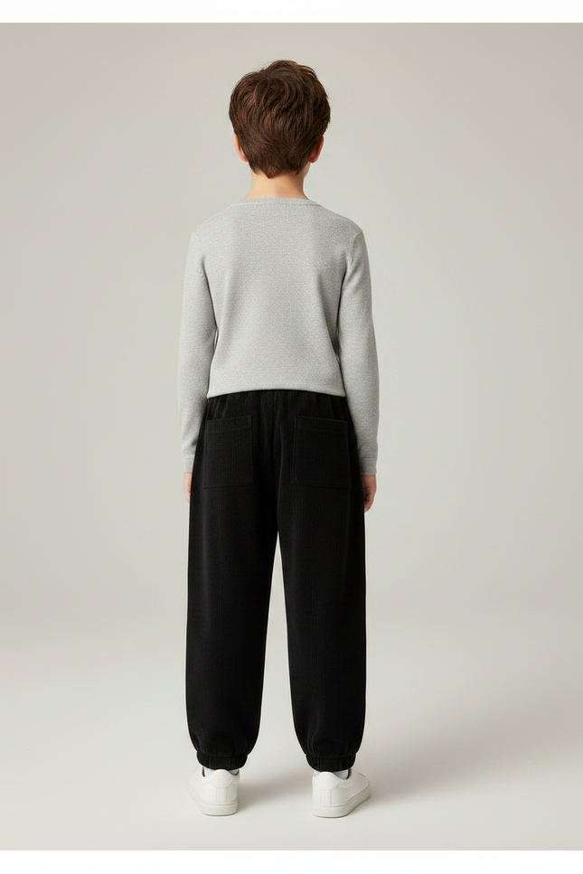 Pantalon Noir Côtelé Ample Décontracté Enfant Sport - Cordé - vue 2