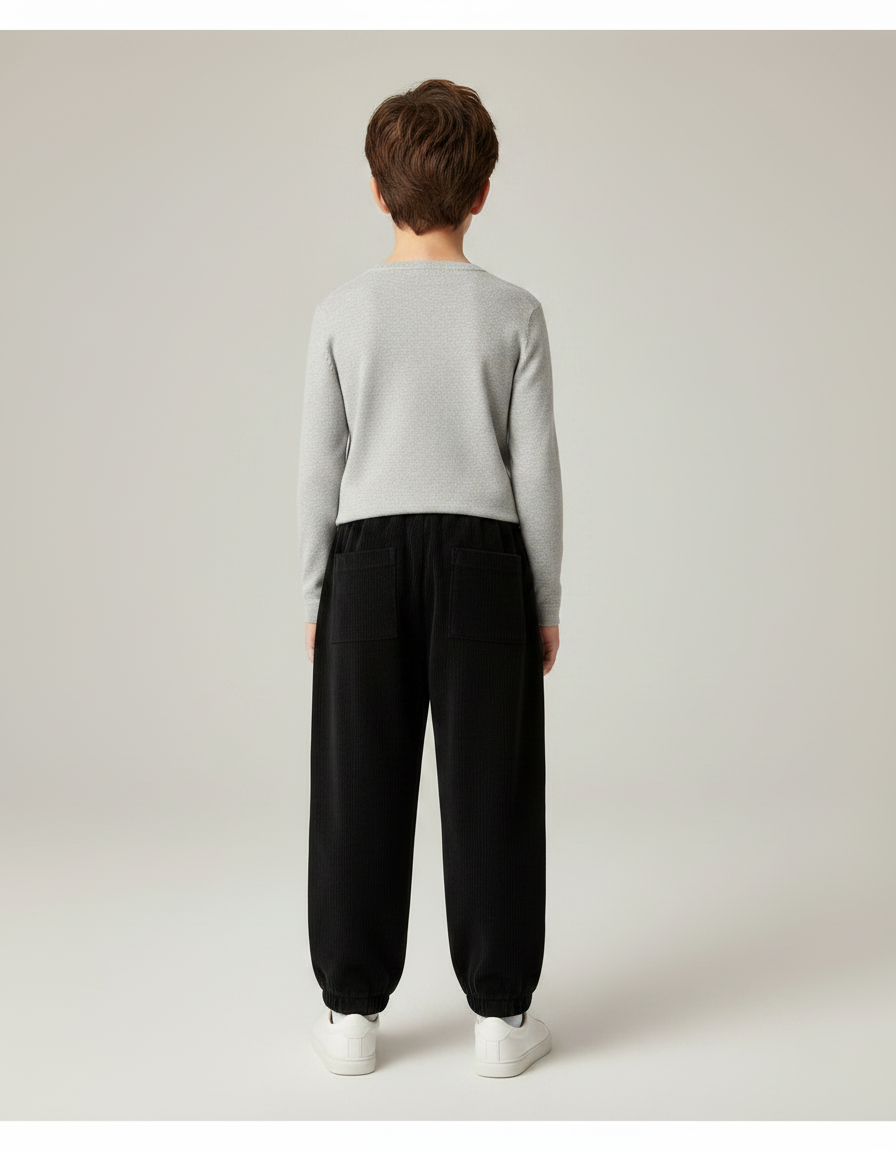Pantalon Noir Côtelé Ample Décontracté Enfant Sport - Cordé - vue 2