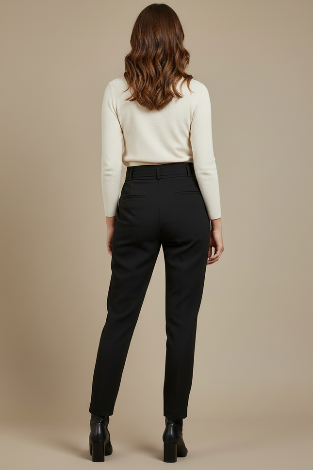 Pantalon Noir Femme Taille Haute Élégant Casual - Gabardine - vue 2