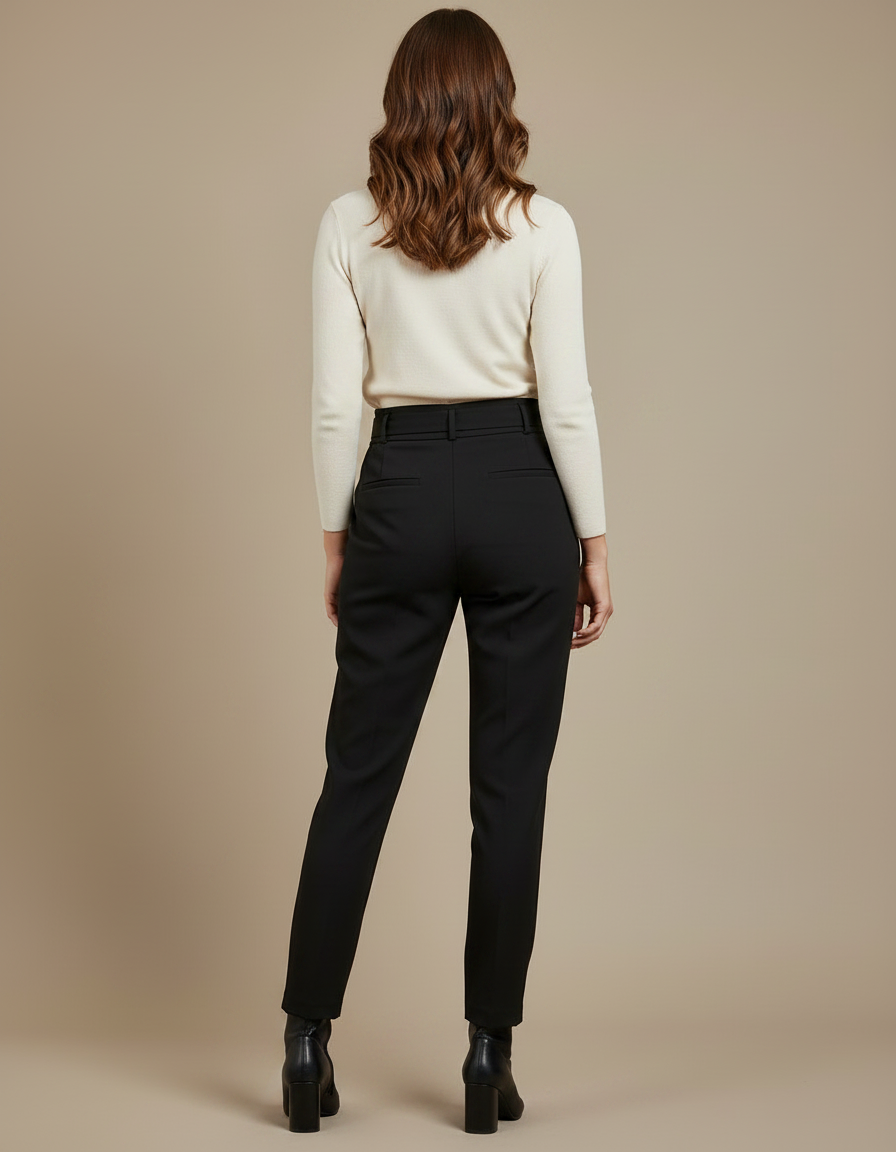 Pantalon Noir Femme Taille Haute Élégant Casual - Gabardine - vue 2