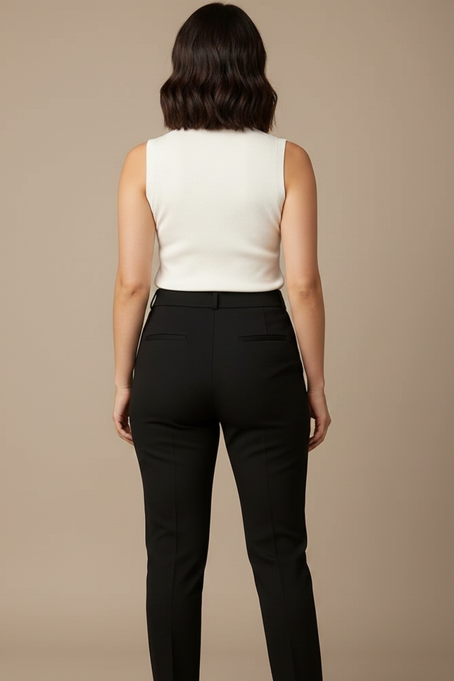 Pantalon Noir Taille Haute Slim Élegant Femme - Polyester - vue 2