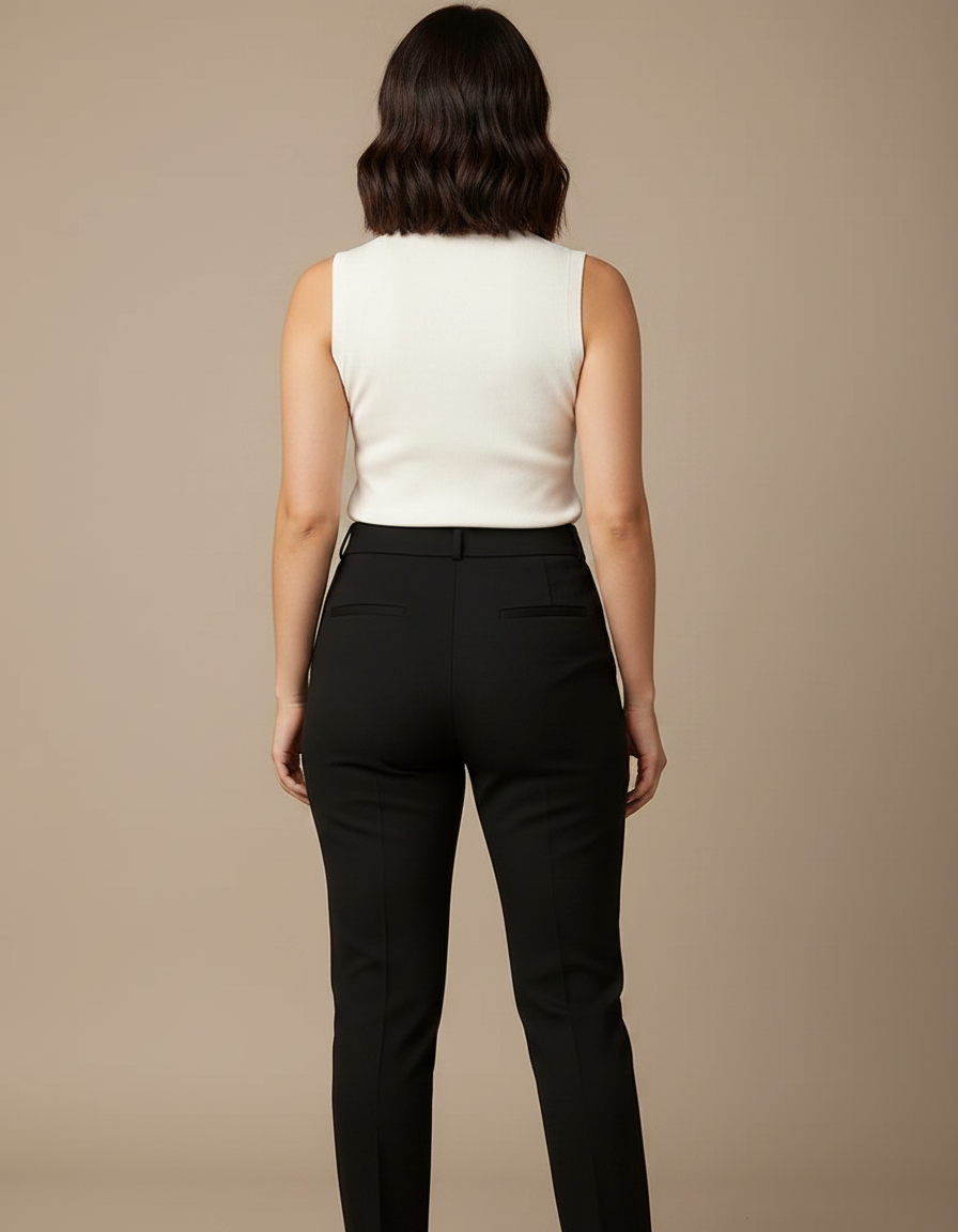 Pantalon Noir Taille Haute Slim Élegant Femme - Polyester - vue 2