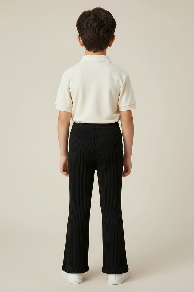 Pantalon Noir Côtelé Évasé Bowknot Confortable Enfant - Maille - vue 2
