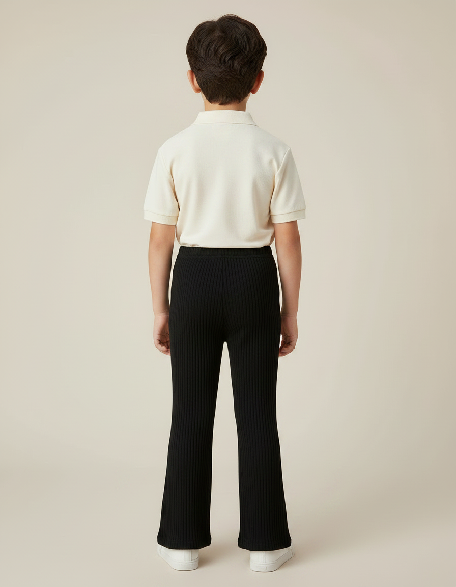 Pantalon Noir Côtelé Évasé Bowknot Confortable Enfant - Maille - vue 2