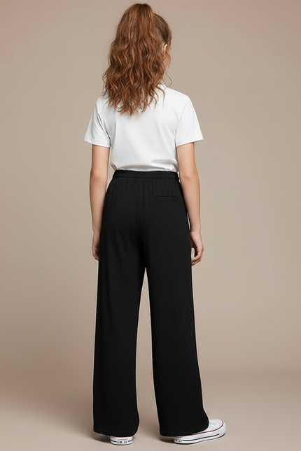 Pantalon Noir Ample Fluide Cordon Fille - Polyester - vue 2