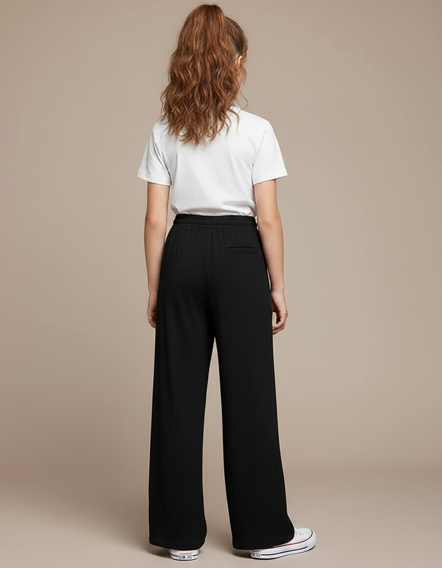 Pantalon Noir Ample Fluide Cordon Fille - Polyester - vue 2