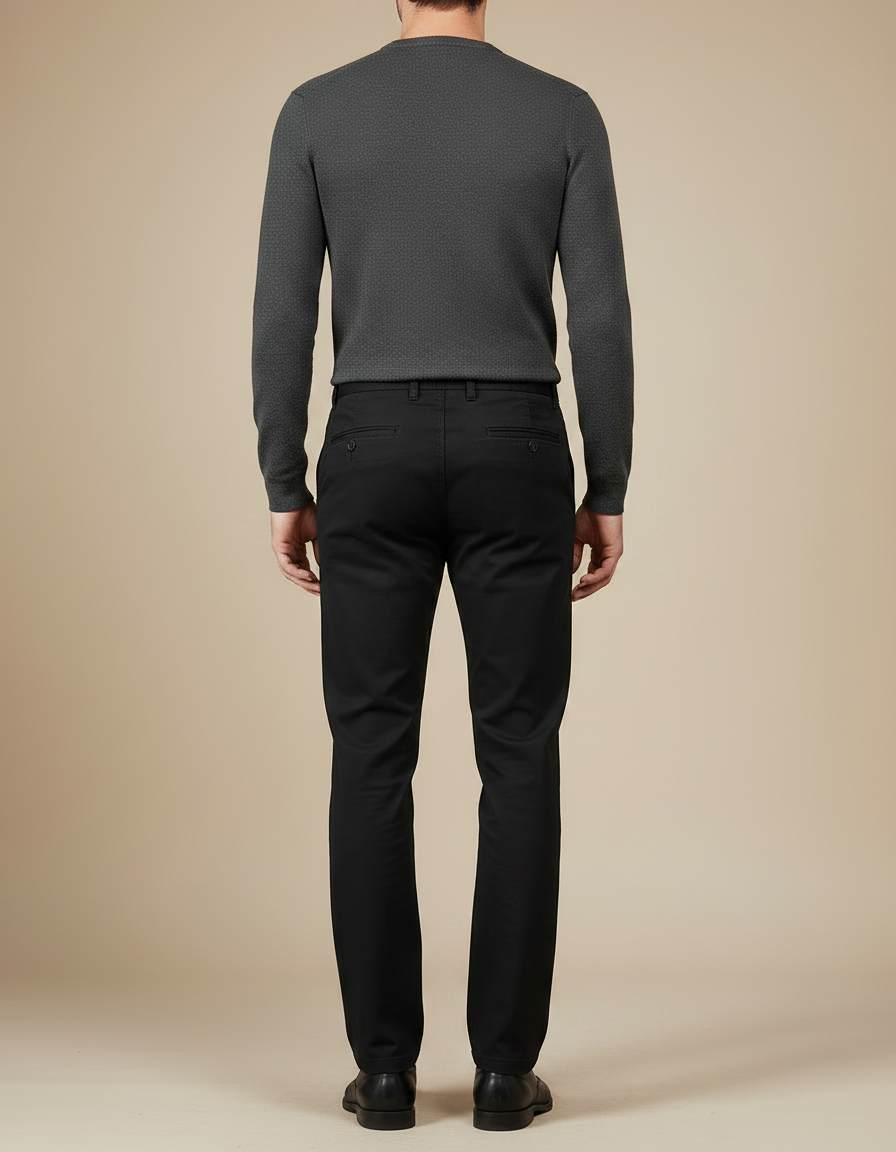 Pantalon Noir Coton Droit Confortable Décontracté Homme - vue 2