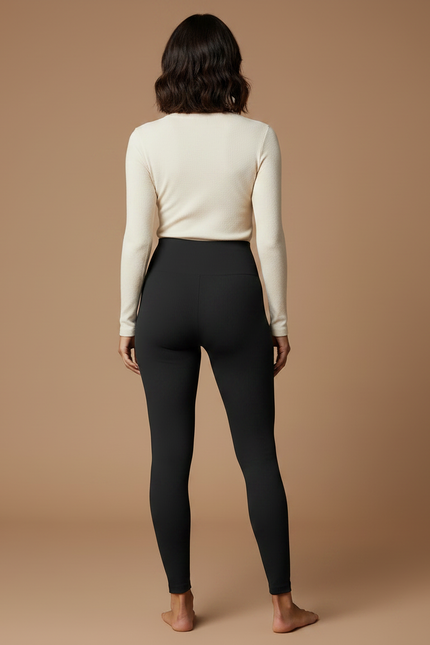 Pantalon Noir Côtelé Taille Haute Moulant Confortable - Maille - vue 2