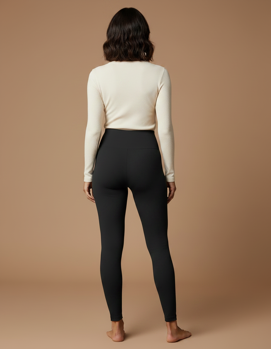 Pantalon Noir Côtelé Taille Haute Moulant Confortable - Maille - vue 2