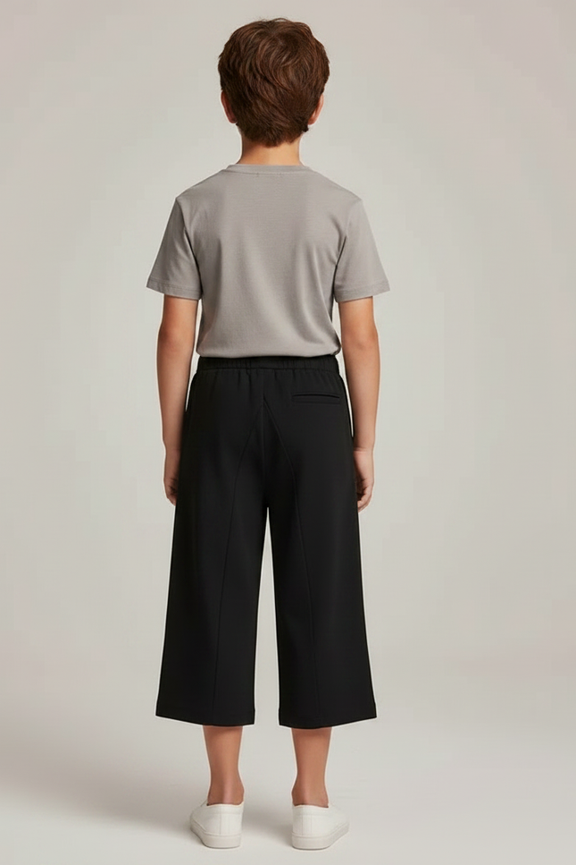 Pantalon Noir Ample Court Garçon Décontracté Fluide - Polyester - vue 2