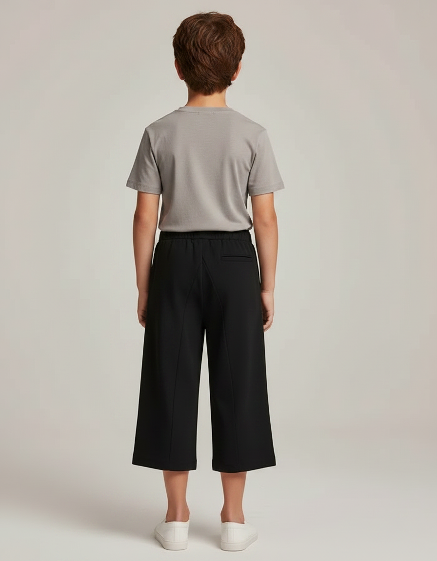 Pantalon Noir Ample Court Garçon Décontracté Fluide - Polyester - vue 2