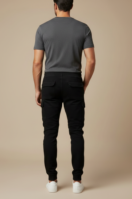 Pantalon Noir Cargo Homme Jogger Coton Ajusté - vue 2