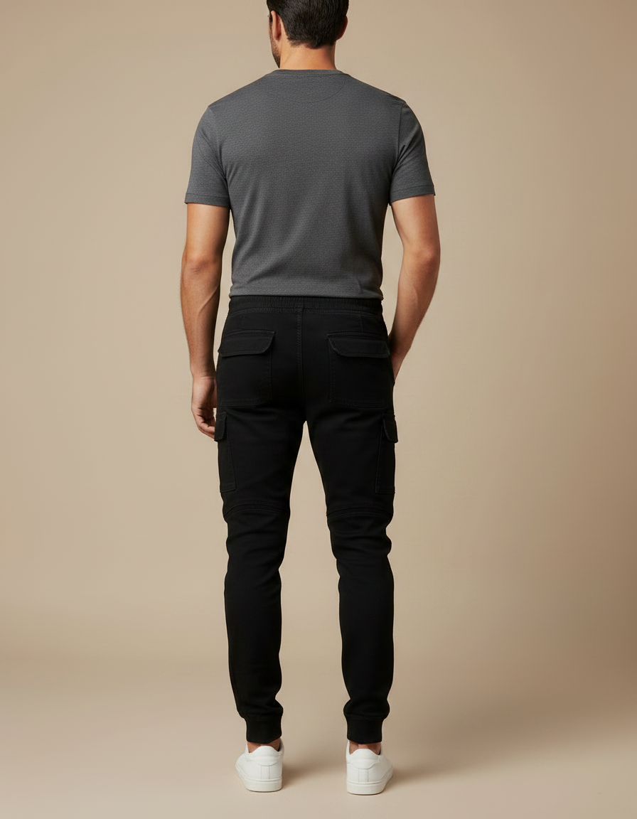 Pantalon Noir Cargo Homme Jogger Coton Ajusté - vue 2