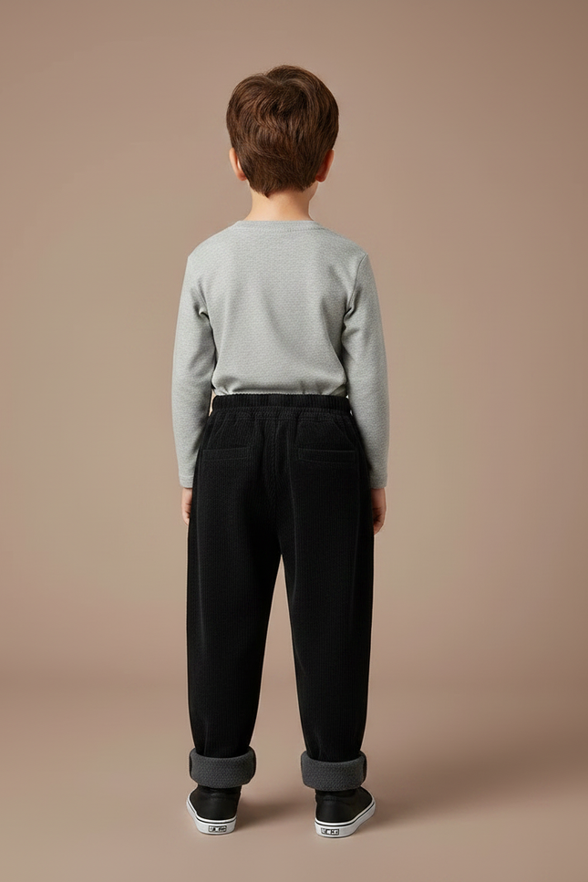 Pantalon Noir Côtelé Ample Élastique Chaud Enfant - Cordé - vue 2