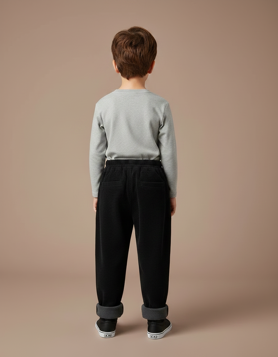 Pantalon Noir Côtelé Ample Élastique Chaud Enfant - Cordé - vue 2