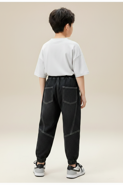 Pantalon Noir Garçon Ample Décontracté Jogger Denim - Jean - vue 2