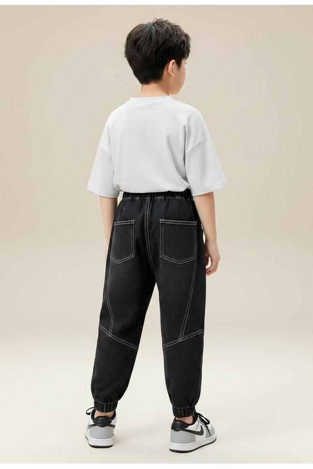 Pantalon Noir Garçon Ample Décontracté Jogger Denim - Jean - vue 2