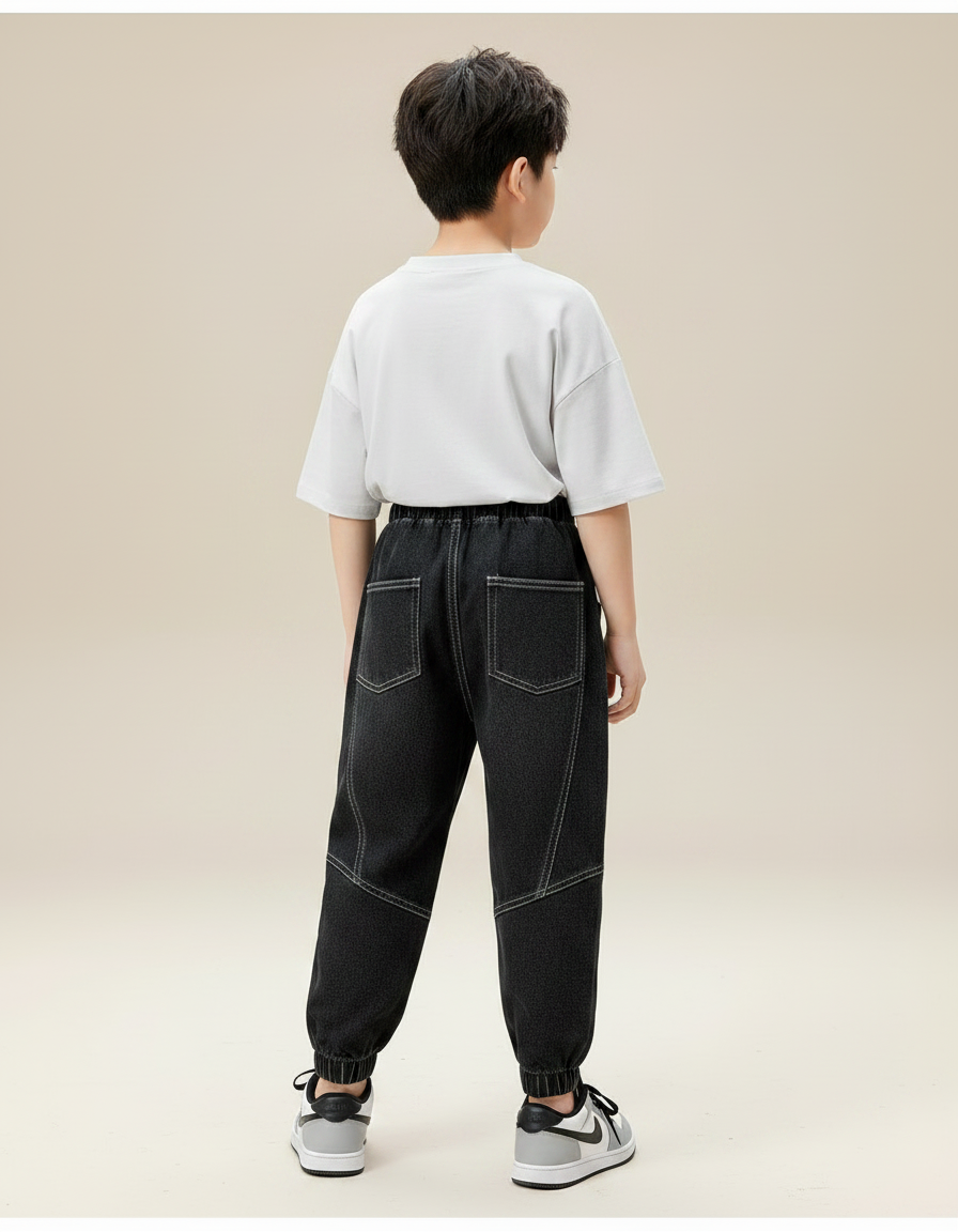 Pantalon Noir Garçon Ample Décontracté Jogger Denim - Jean - vue 2
