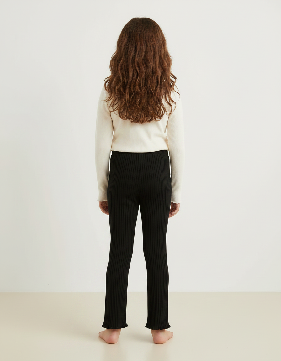 Pantalon Noir Côtelé Évasé Fille Confortable - Maille - vue 2