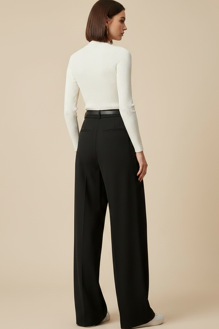 Pantalon Noir Large Fluide Élégant Femme - Polyester - vue 2