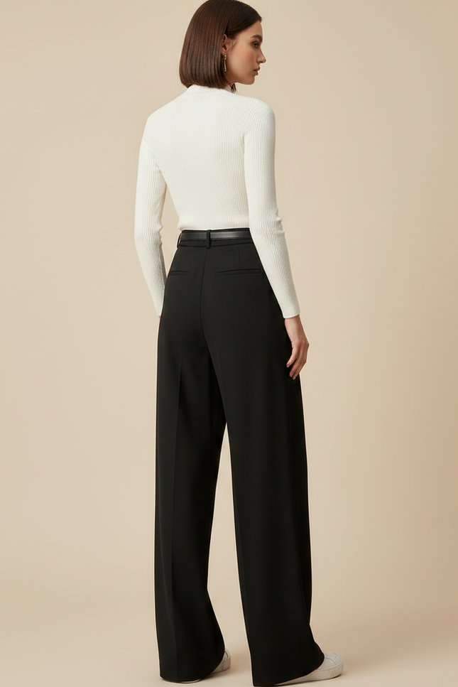 Pantalon Noir Large Fluide Élégant Femme - Polyester - vue 2