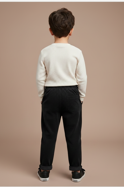 Pantalon Noir Côtelé Décontracté Enfant Chaud - Cordé - vue 2