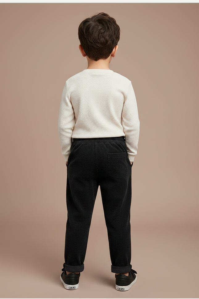 Pantalon Noir Côtelé Décontracté Enfant Chaud - Cordé - vue 2
