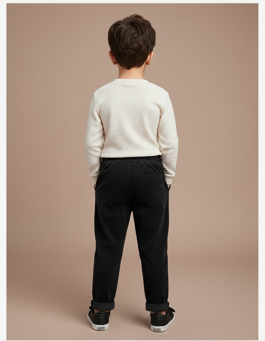 Pantalon Noir Côtelé Décontracté Enfant Chaud - Cordé - vue 2