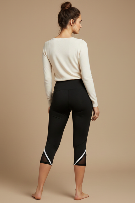 Pantalon Noir Capri Yoga Taille Haute Mesh - Polyester - vue 2