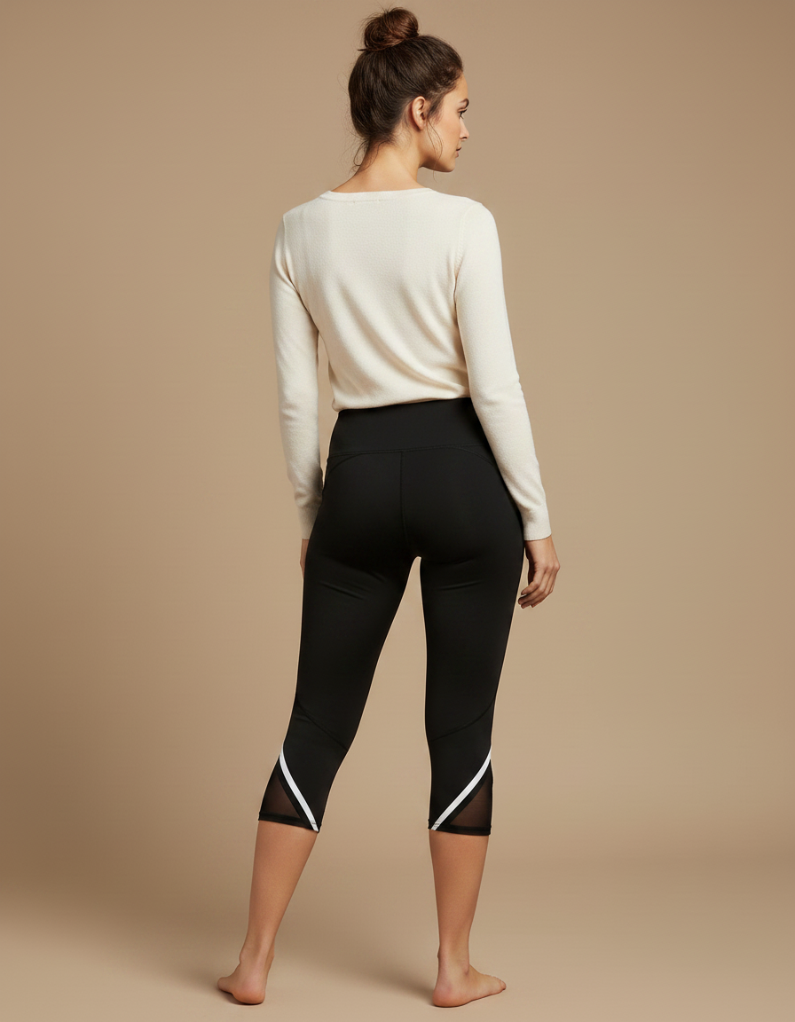 Pantalon Noir Capri Yoga Taille Haute Mesh - Polyester - vue 2