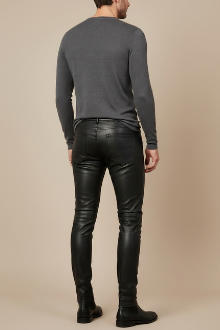 Pantalon Noir Enduit Homme - Simili cuir - vue 2